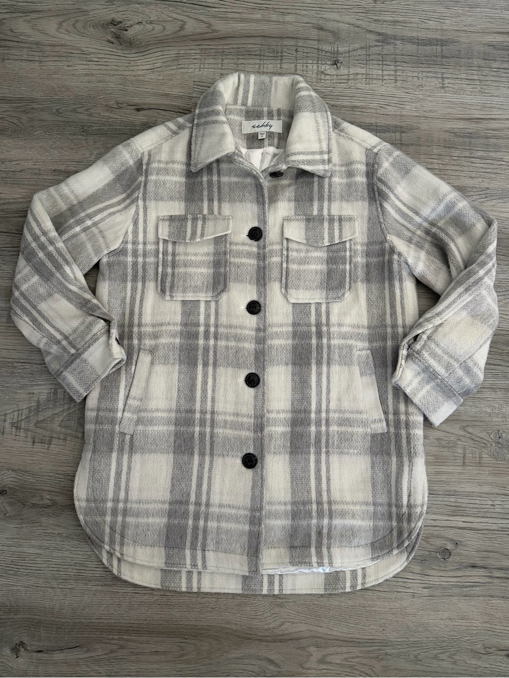 Wool-Blend Plaid Shacket Jacket - Gray & White